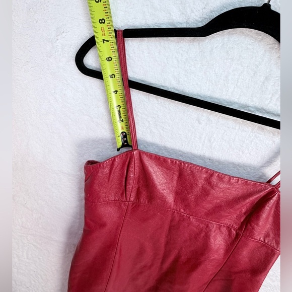 Ralph Lauren Red Leather Mini Dress Size 8 100% Leather Y2K Party Dress - Picture 12 of 15